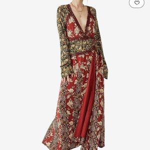 Floral V-Neck Maxi Dress - Red and Black